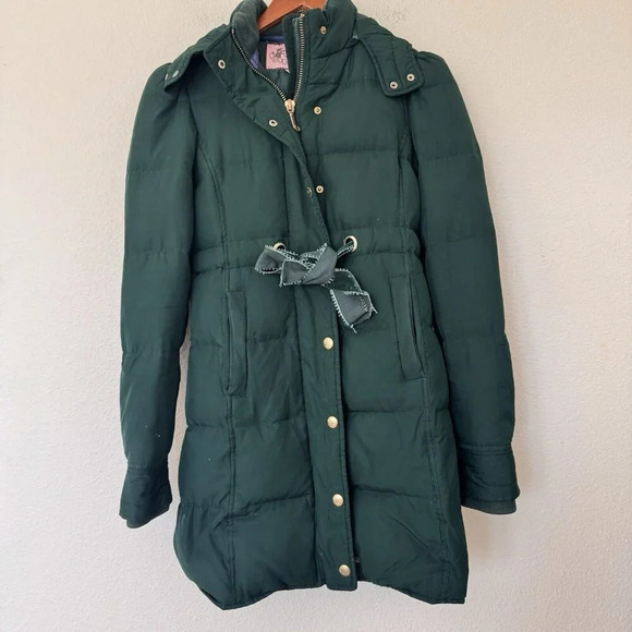 Vtg Juicy Couture P Parka Puffer Coat Knee Length Long Sleeve Insulated Green - Picture 2 of 9